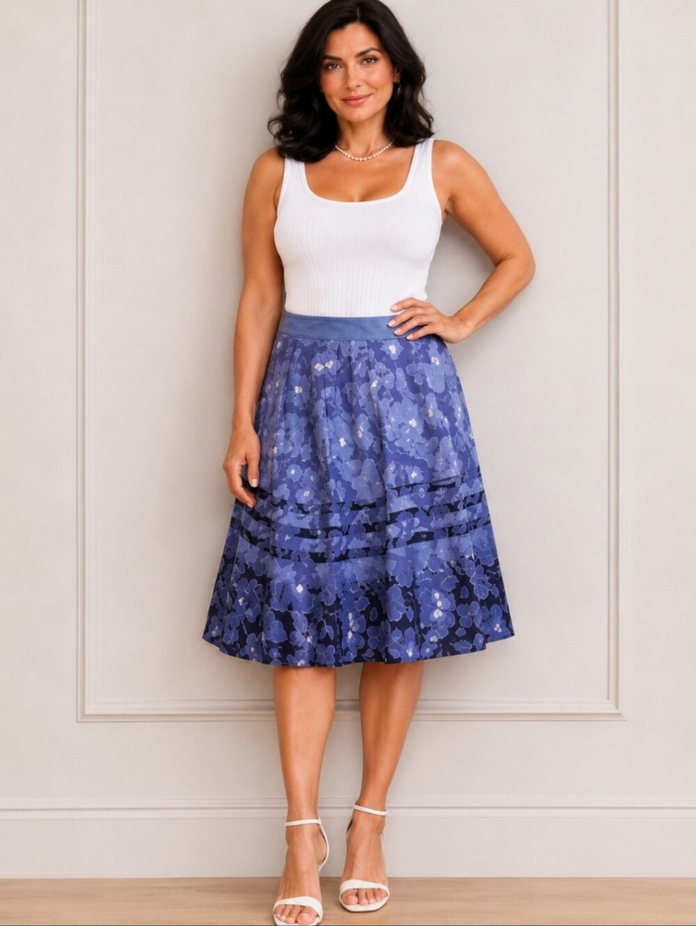 Ricki's Blue Abstract Fit & Flare Pleated Skirt | Size 18